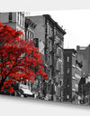 Red Tree on Black and White New York City Street - Floral Cityscapes Photographic on wrapped Canvas