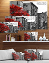 Red Tree on Black and White New York City Street - Floral Cityscapes Photographic on wrapped Canvas