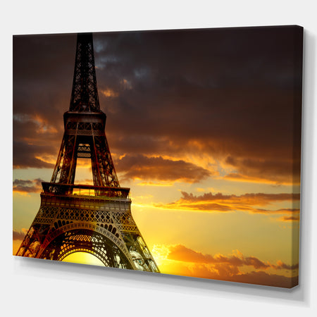 Sunset View with Paris Eiffel tower - Cityscapes Photography on Wrapped Canvas