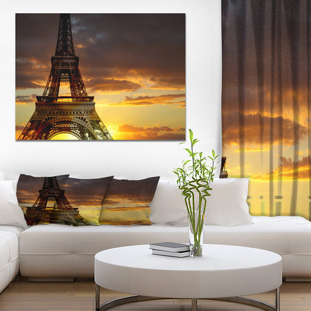 Sunset View with Paris Eiffel tower - Cityscapes Photography on Wrapped Canvas