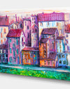 Street with colorful old homes - Cityscapes Painting Print on Wrapped Canvas