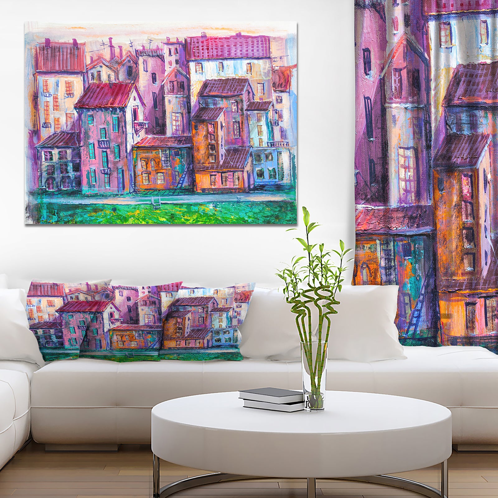 Street with colorful old homes - Cityscapes Painting Print on Wrapped Canvas