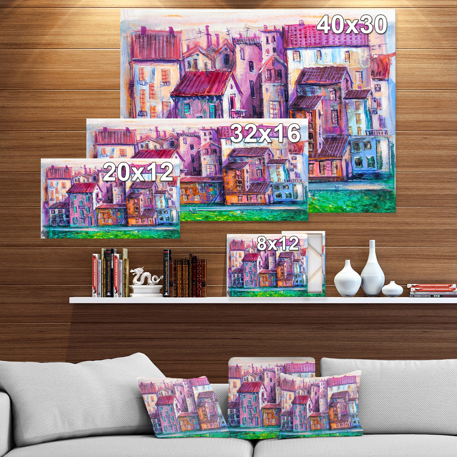 Street with colorful old homes - Cityscapes Painting Print on Wrapped Canvas