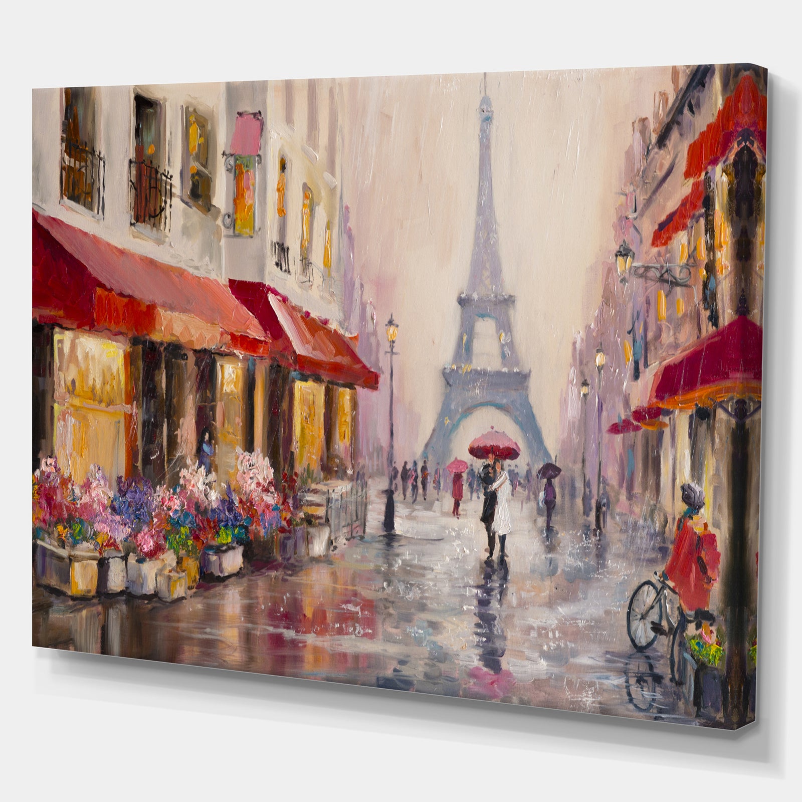 Lovers in Paris Eiffel Tower - Cityscapes Painting Print on Wrapped Canvas