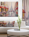 Lovers in Paris Eiffel Tower - Cityscapes Painting Print on Wrapped Canvas