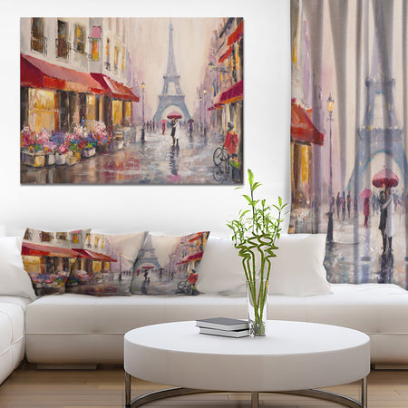 Lovers in Paris Eiffel Tower - Cityscapes Painting Print on Wrapped Canvas
