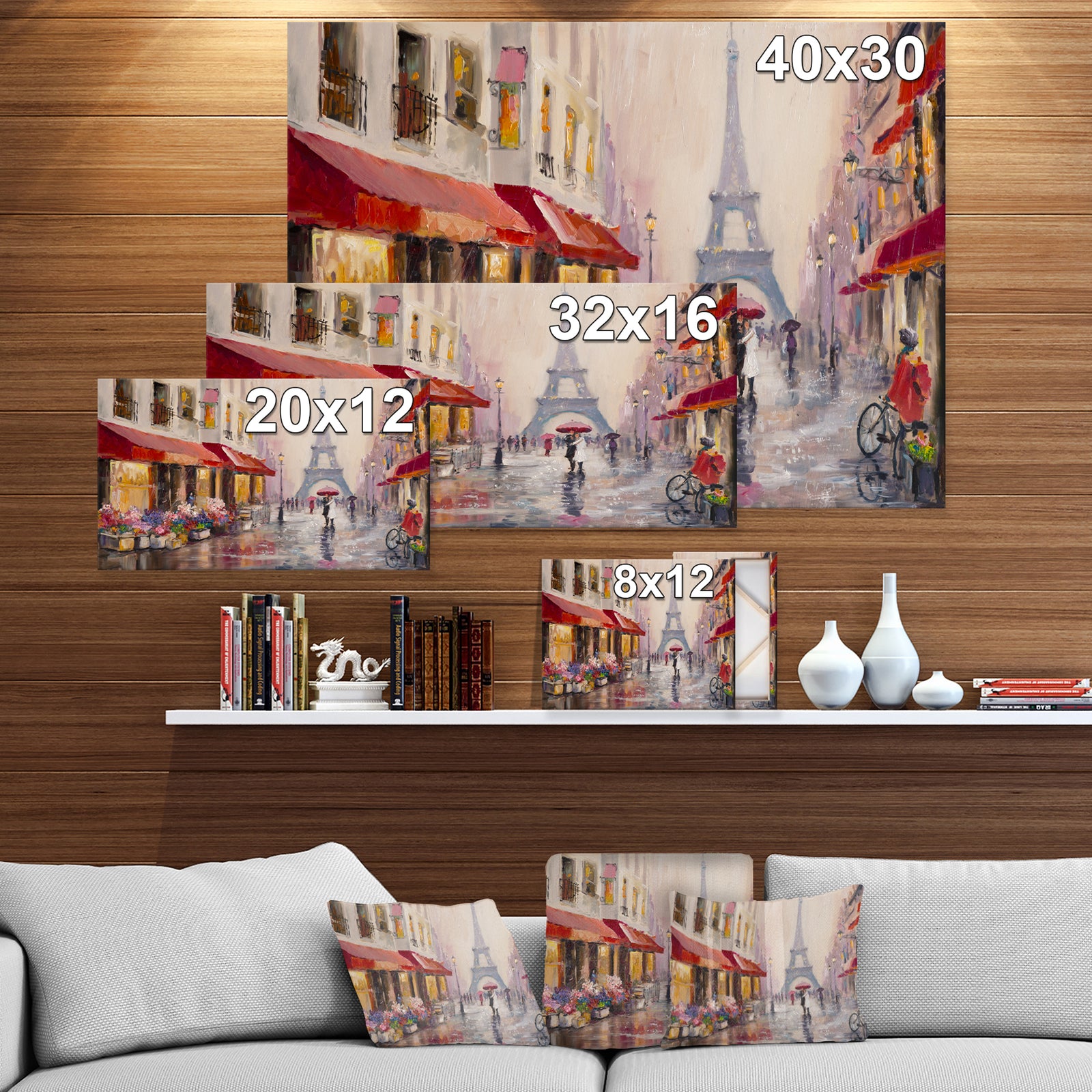 Lovers in Paris Eiffel Tower - Cityscapes Painting Print on Wrapped Canvas