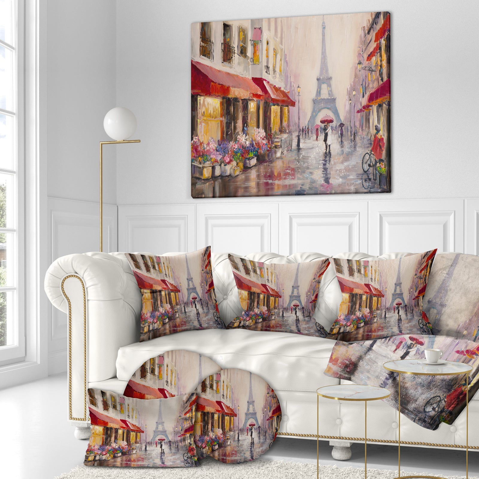 Lovers in Paris Eiffel Tower - Cityscapes Painting Print on Wrapped Canvas