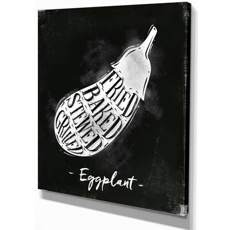 Eggplant cutting scheme chalk - Farmhouse Food Painting Print on Wrapped Canvas