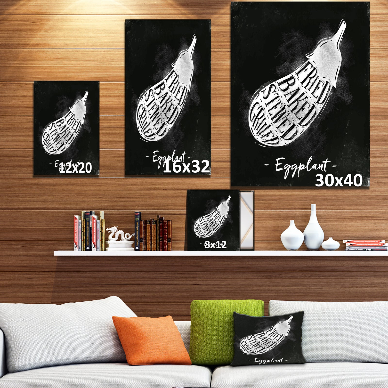 Eggplant cutting scheme chalk - Farmhouse Food Painting Print on Wrapped Canvas