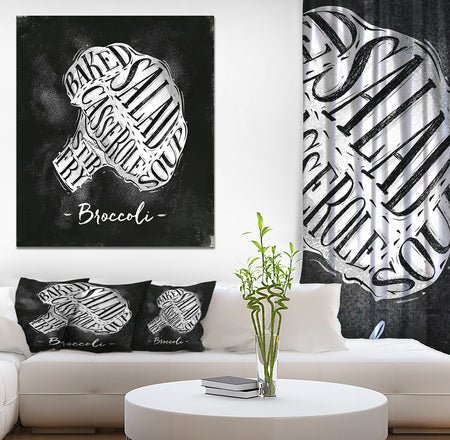 Broccoli cutting scheme chalk - Farmhouse Food Painting Print on Wrapped Canvas