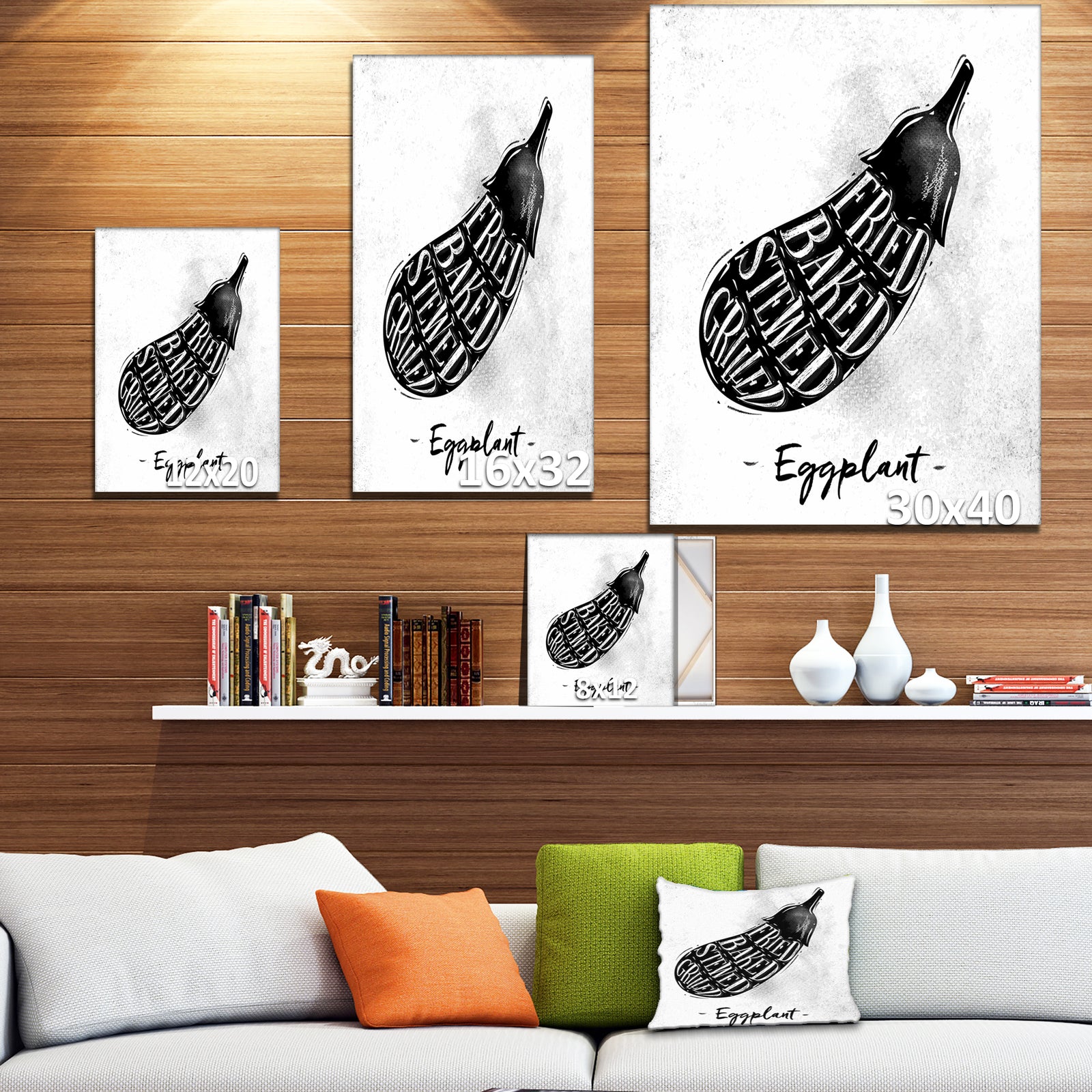 Eggplant cutting scheme - Farmhouse Food Painting Print on Wrapped Canvas