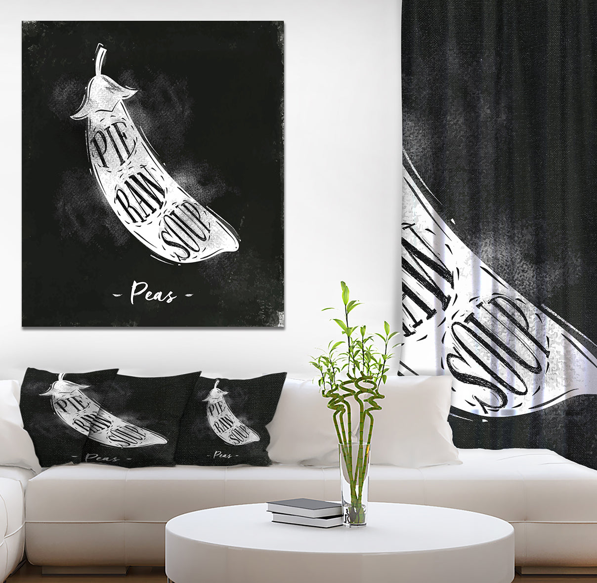 Peas cutting scheme chalk - Farmhouse Food Painting Print on Wrapped Canvas