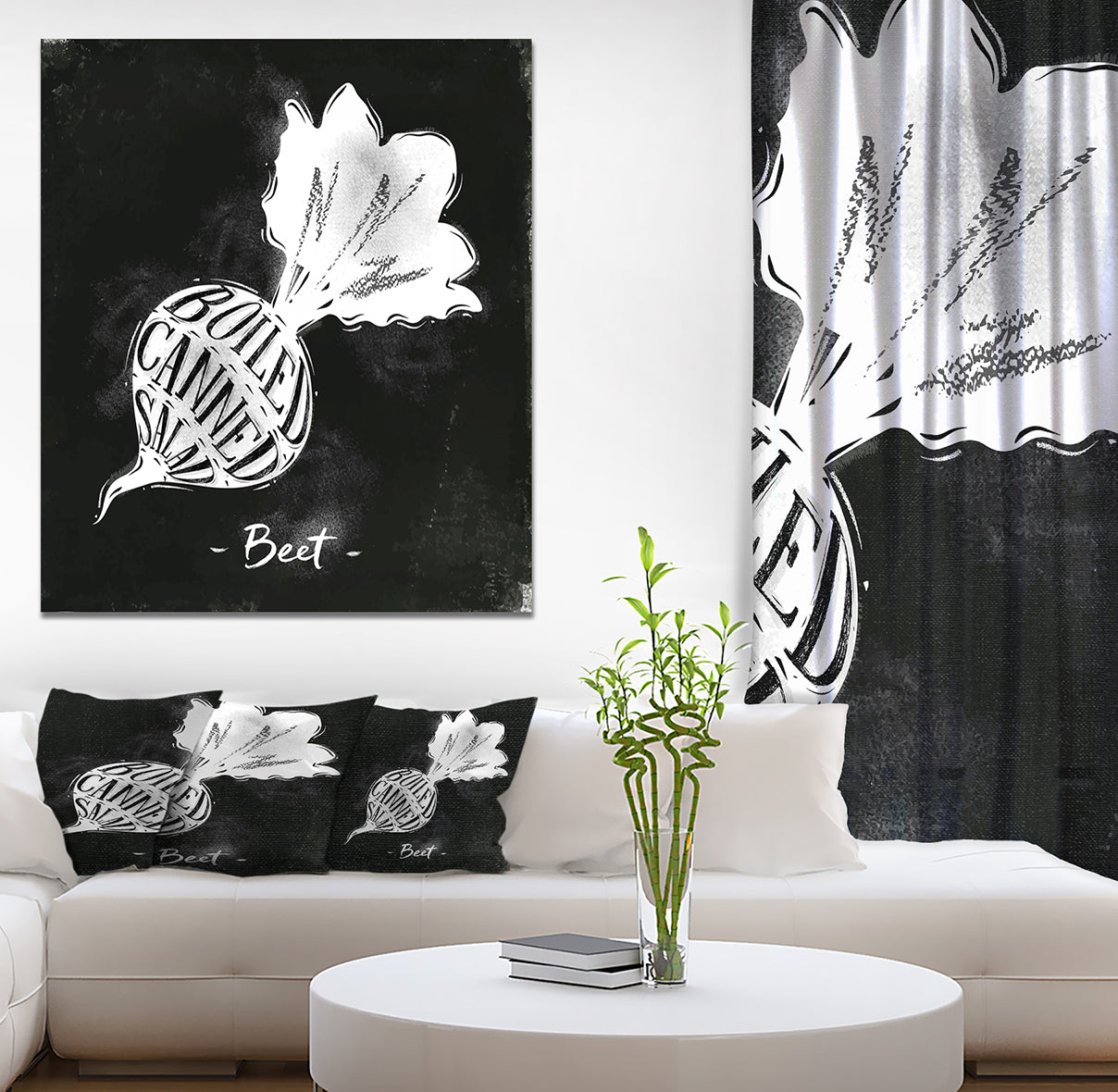 Beet cutting scheme chalk - Farmhouse Food Painting Print on Wrapped Canvas