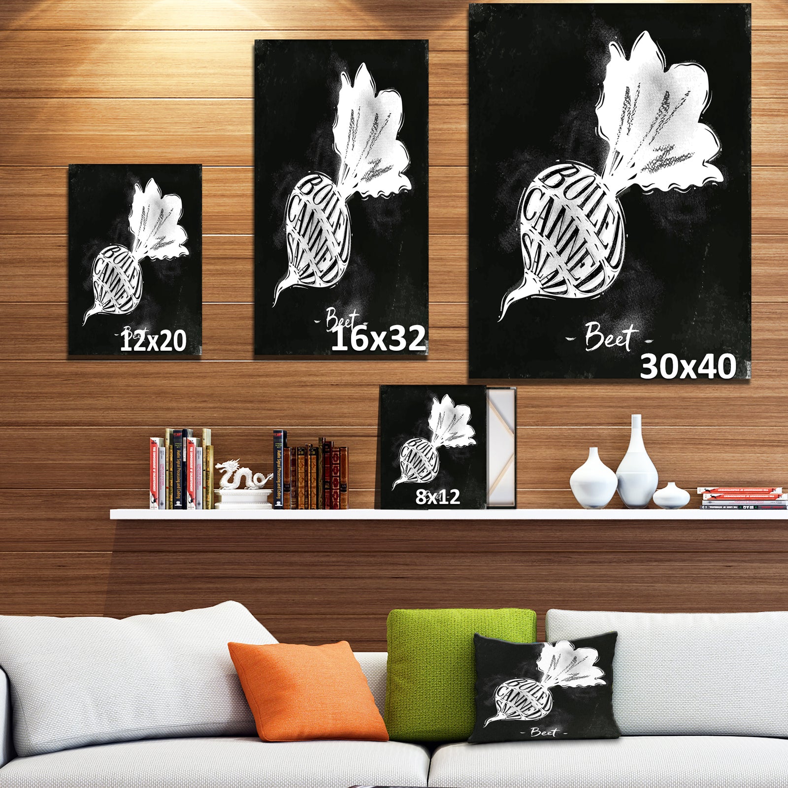 Beet cutting scheme chalk - Farmhouse Food Painting Print on Wrapped Canvas