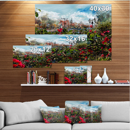 City Tower with Flower Garden - Floral Painting Print on Wrapped Canvas on Wrapped Canvas