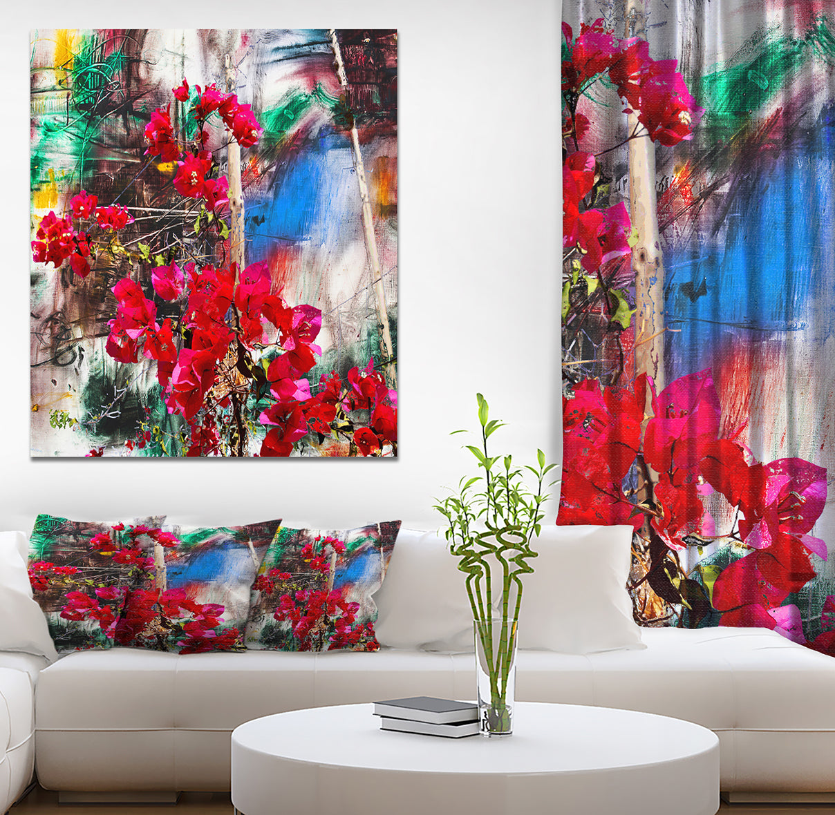 Bougainvillea Red Flowers - Floral Painting Print on Wrapped Canvas