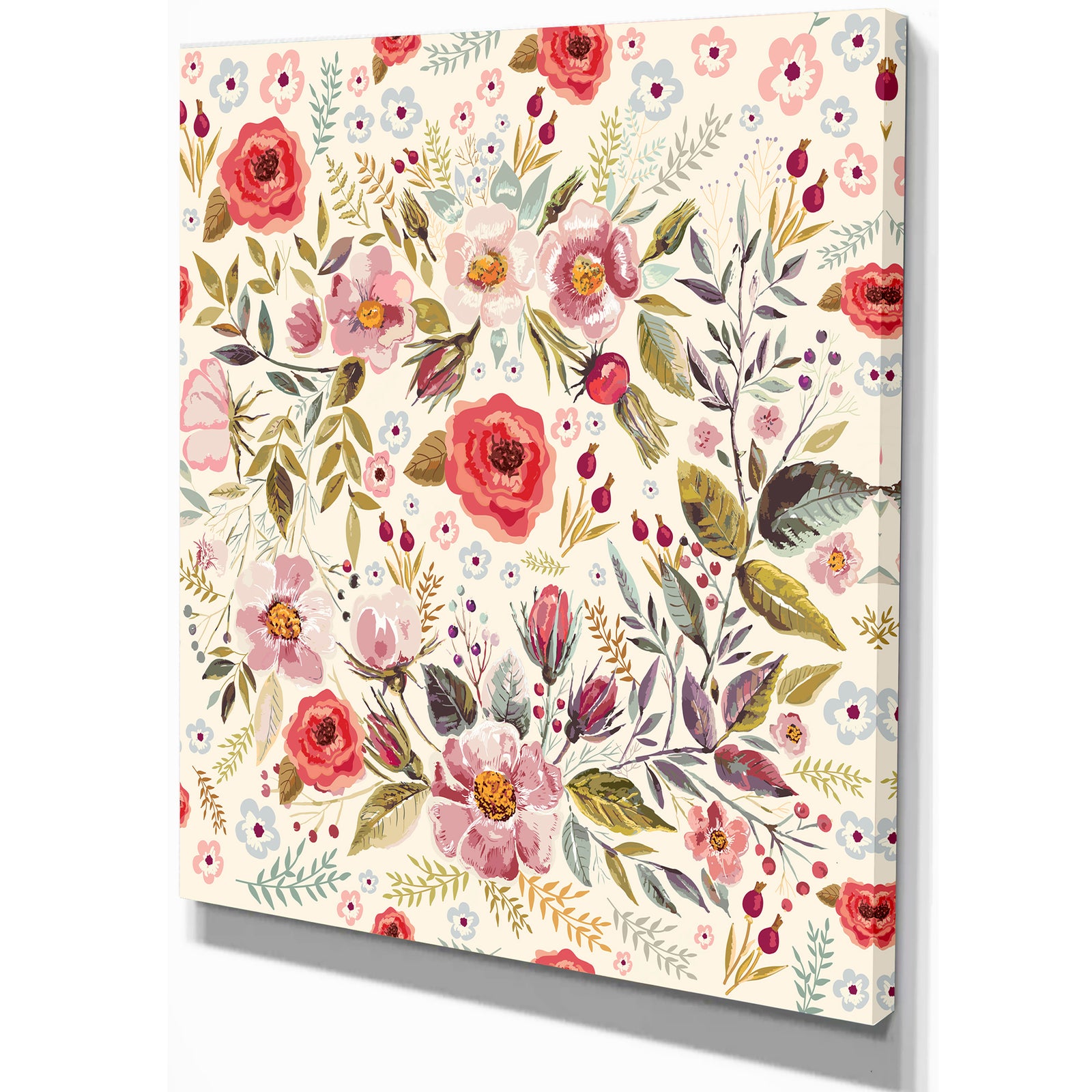 Hand drawn floral wreath - Floral Painting Print on Wrapped Canvas