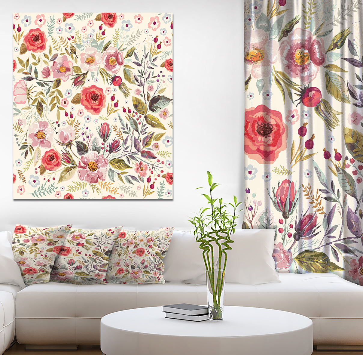Hand drawn floral wreath - Floral Painting Print on Wrapped Canvas