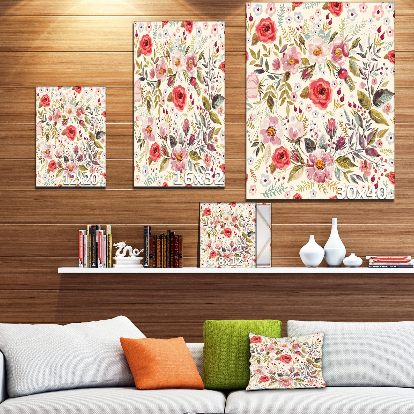 Hand drawn floral wreath - Floral Painting Print on Wrapped Canvas