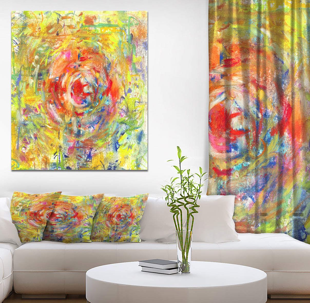 Colorful Circle Petal Abstract Design - Floral Painting Print on Wrapped Canvas