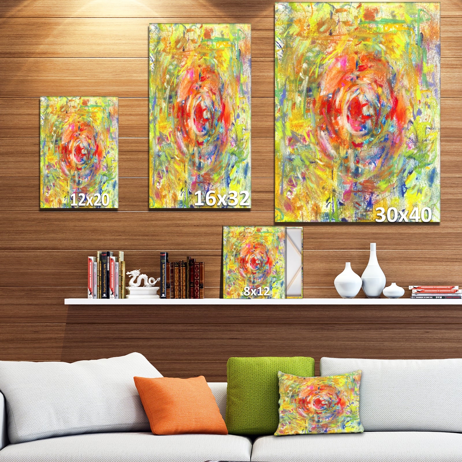 Colorful Circle Petal Abstract Design - Floral Painting Print on Wrapped Canvas