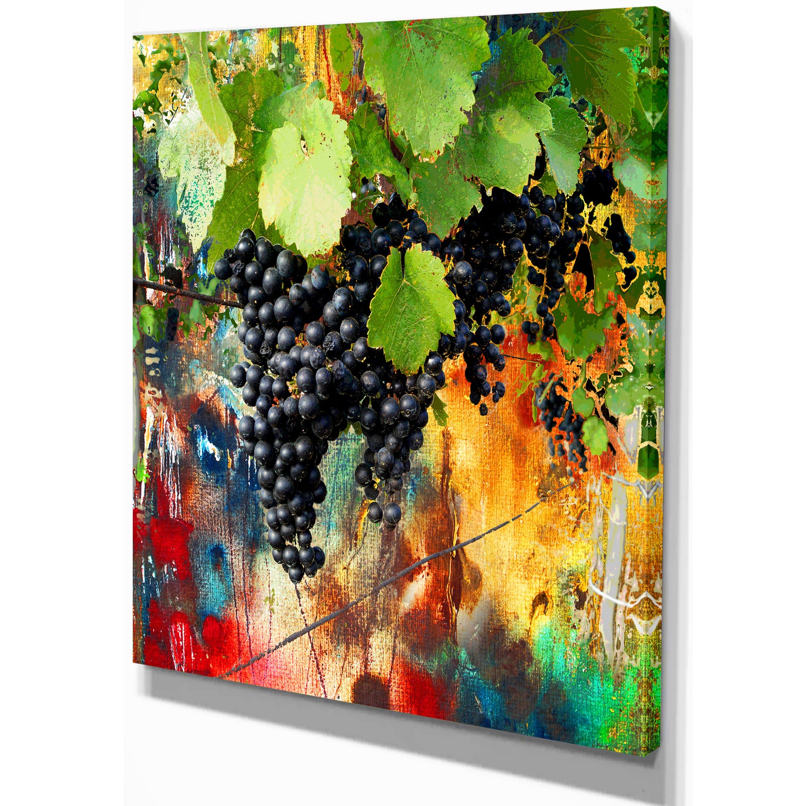 Blue Grape Vine - Farmhouse Floral Painting Print on Wrapped Canvas