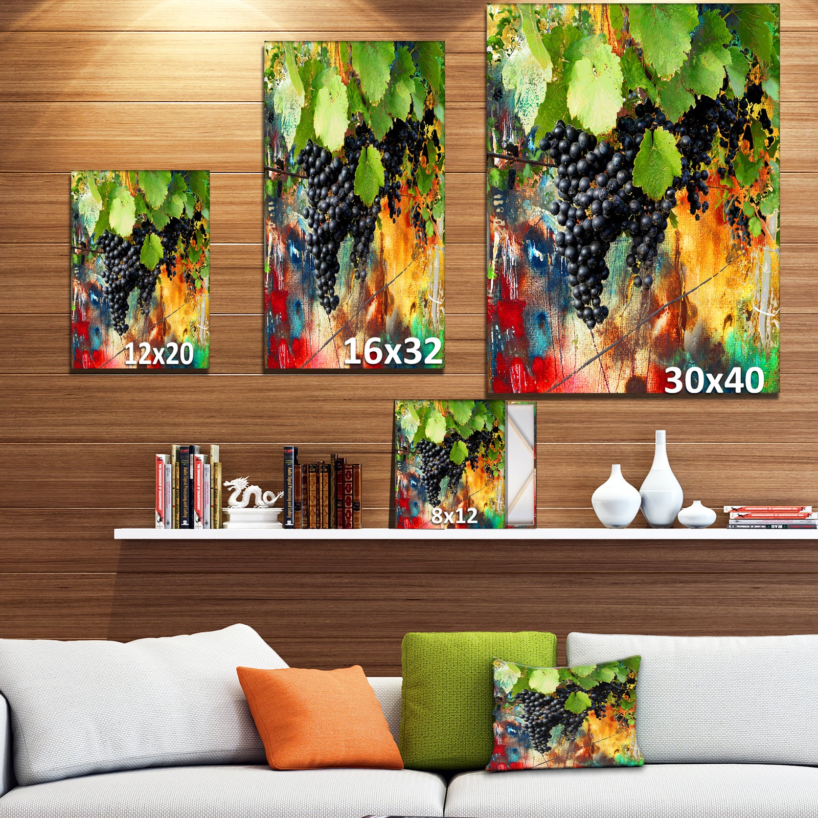 Blue Grape Vine - Farmhouse Floral Painting Print on Wrapped Canvas