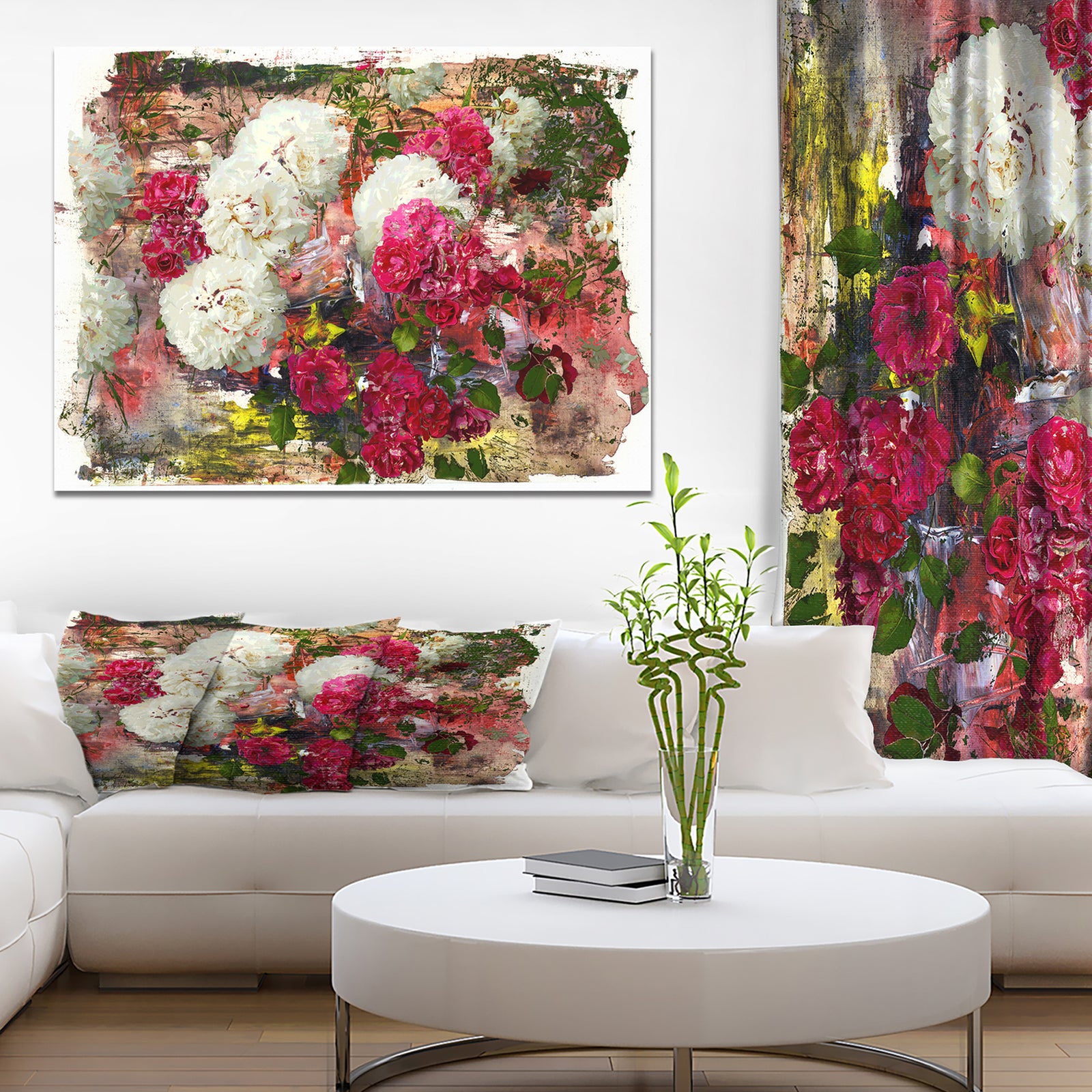 Peonies and roses - Floral Painting Print on Wrapped Canvas