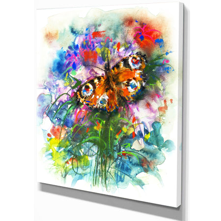 Butterfly peacock - Floral Painting Print on Wrapped Canvas
