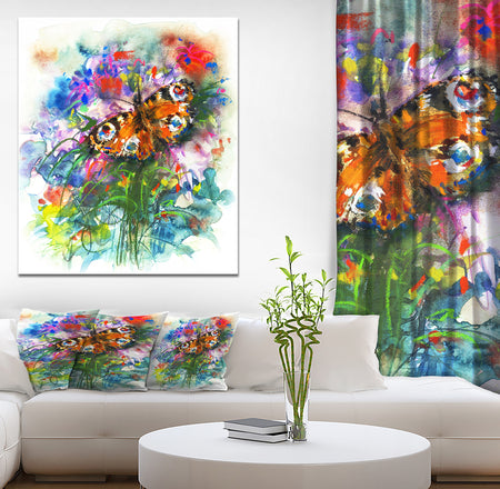 Butterfly peacock - Floral Painting Print on Wrapped Canvas