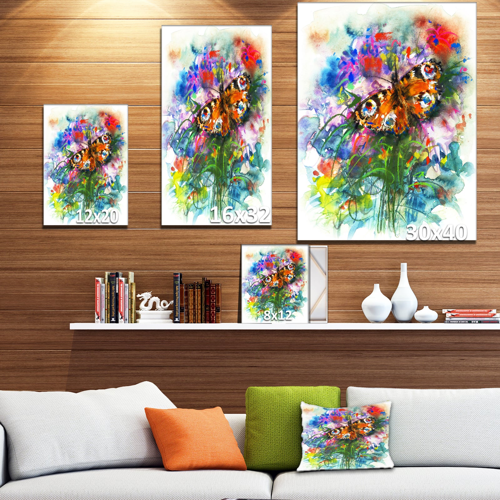Butterfly peacock - Floral Painting Print on Wrapped Canvas