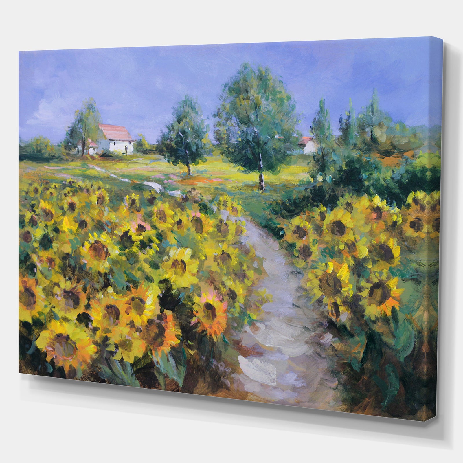 Painted sunflowers field - Floral photography on Wrapped Canvas