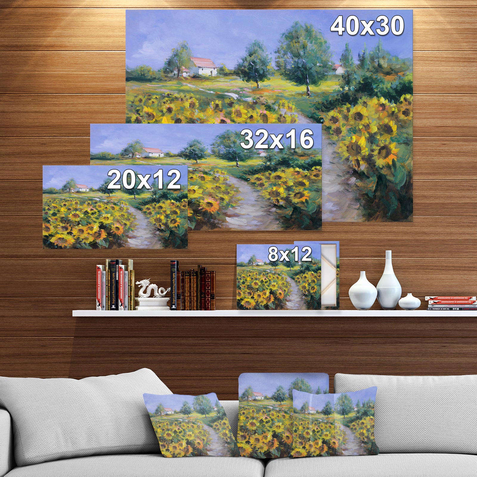 Painted sunflowers field - Floral photography on Wrapped Canvas