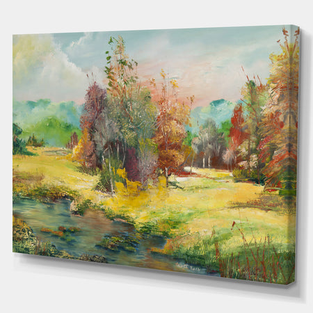 Colorful Forest in River Side - Floral Painting Print on Wrapped Canvas