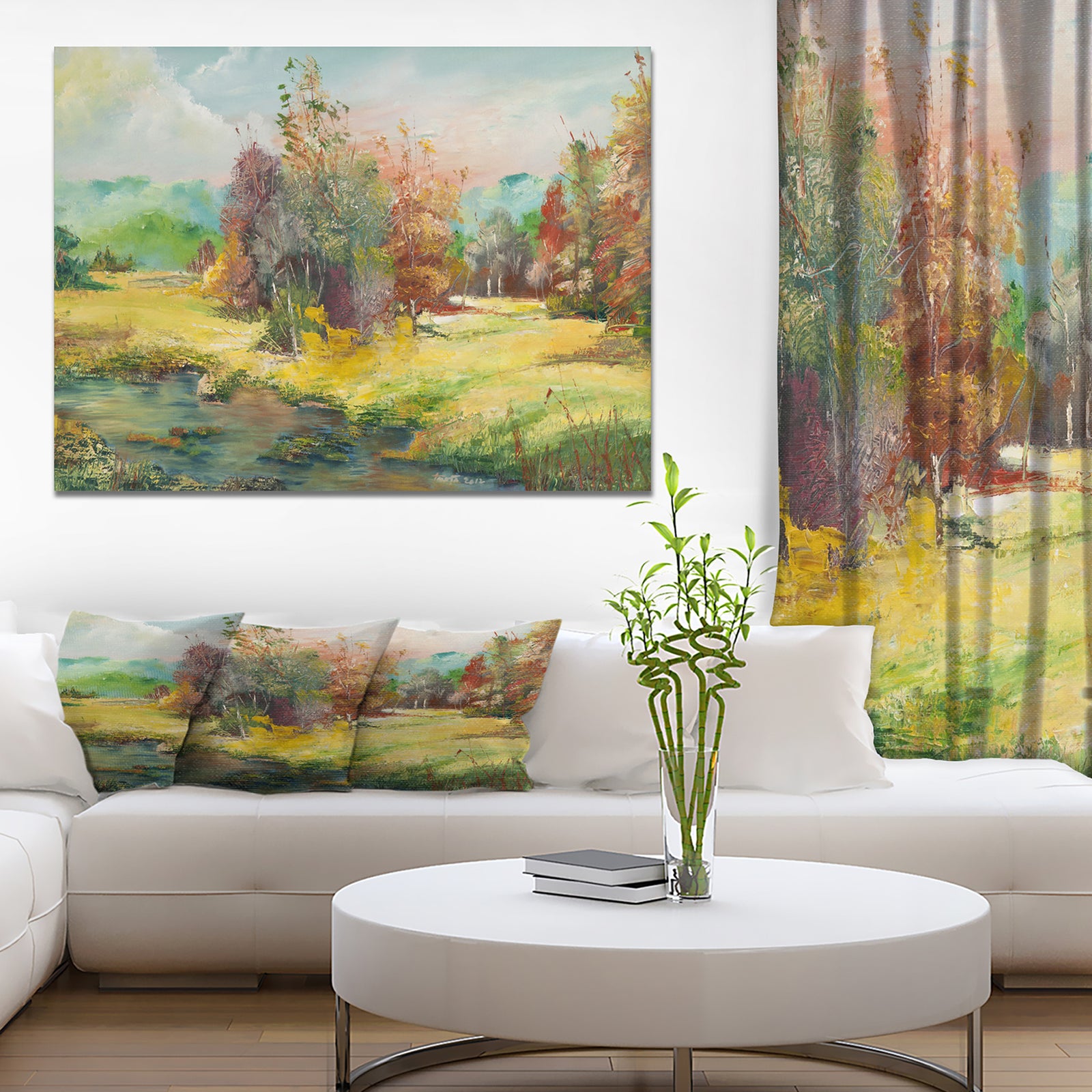 Colorful Forest in River Side - Floral Painting Print on Wrapped Canvas