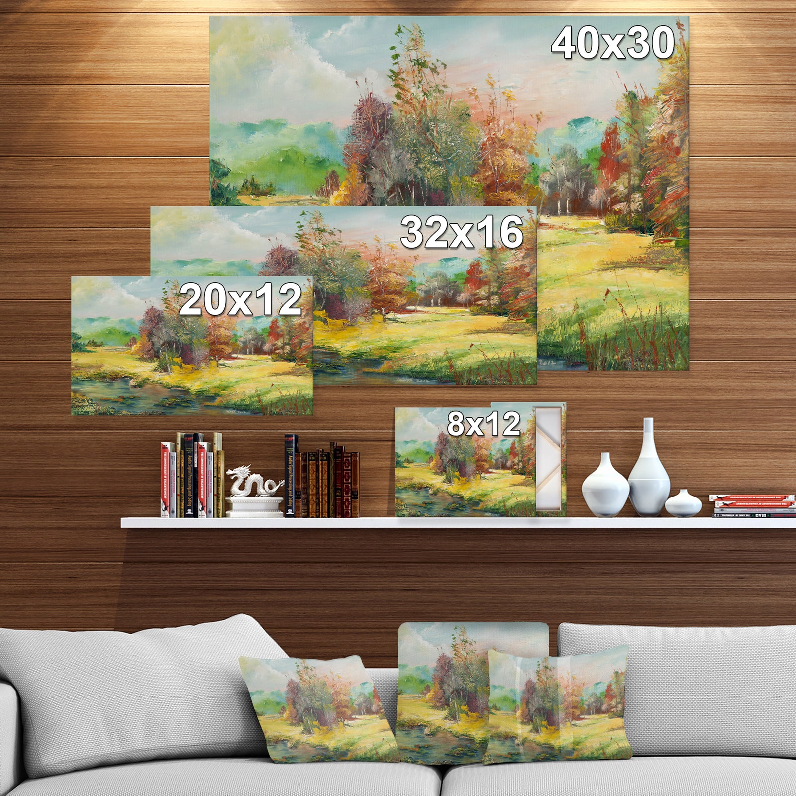 Colorful Forest in River Side - Floral Painting Print on Wrapped Canvas