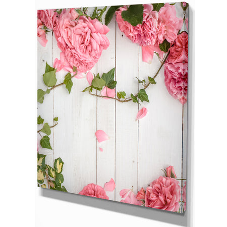 Perfect Pink Rose flower on Wood - Floral photography on Wrapped Canvas