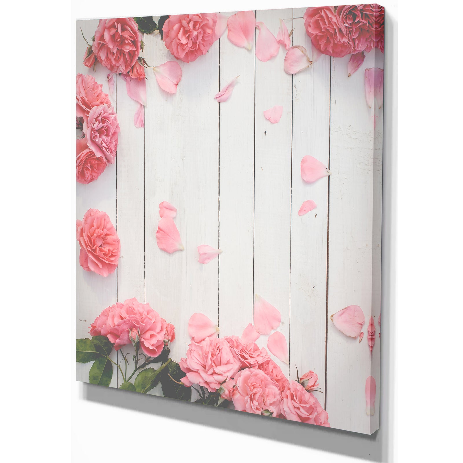 Romantic Pink Roses in Boarder Style Pattern - Floral photography on Wrapped Canvas