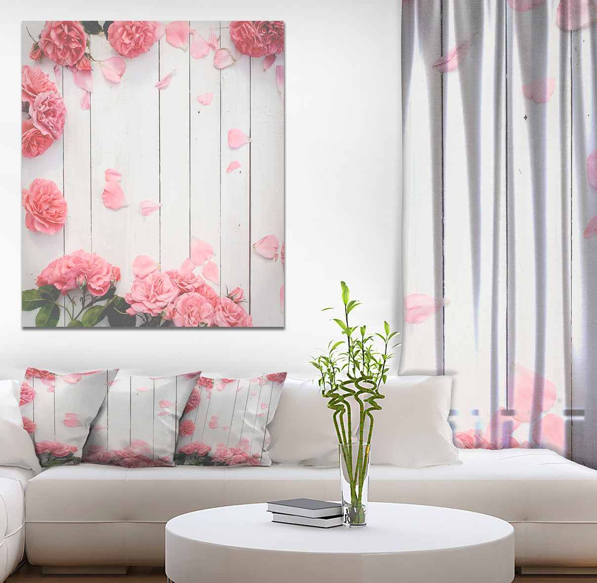 Romantic Pink Roses in Boarder Style Pattern - Floral photography on Wrapped Canvas