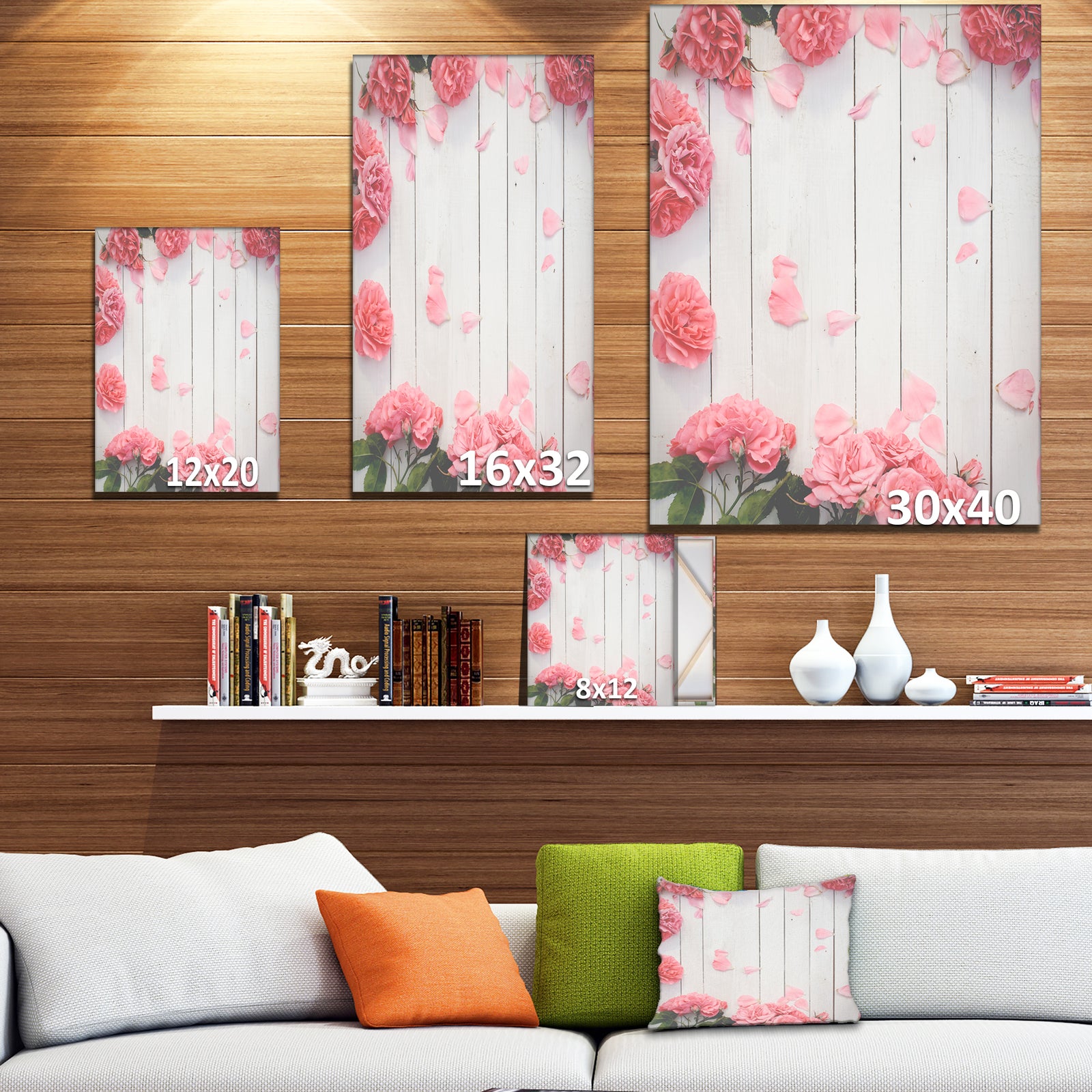 Romantic Pink Roses in Boarder Style Pattern - Floral photography on Wrapped Canvas