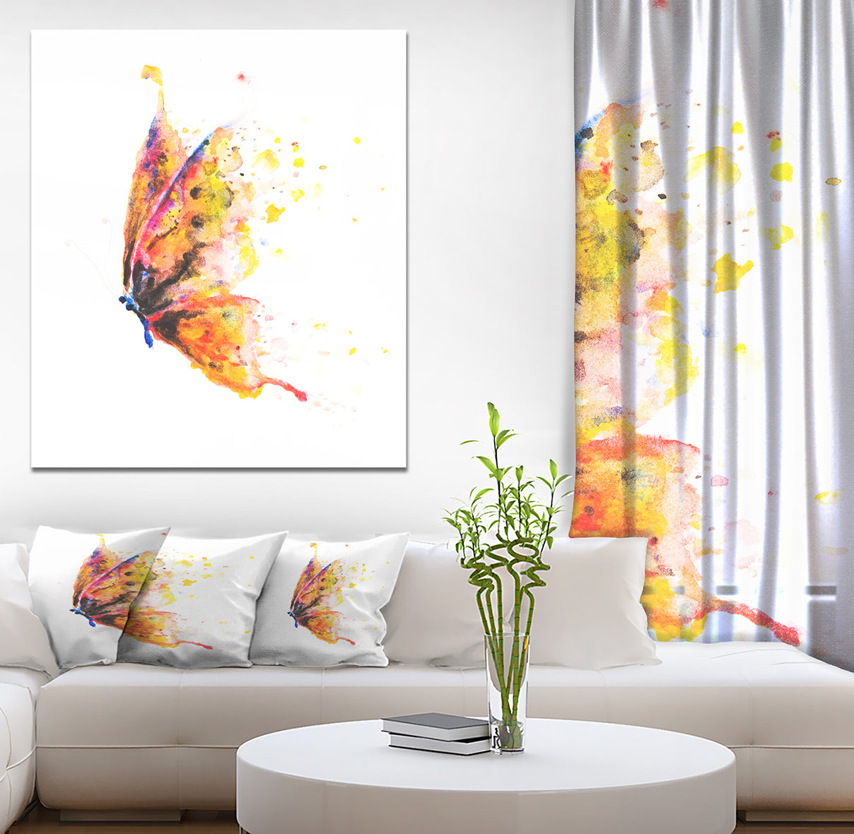 Bright Orange Butterfly - Floral Painting Print on Wrapped Canvas