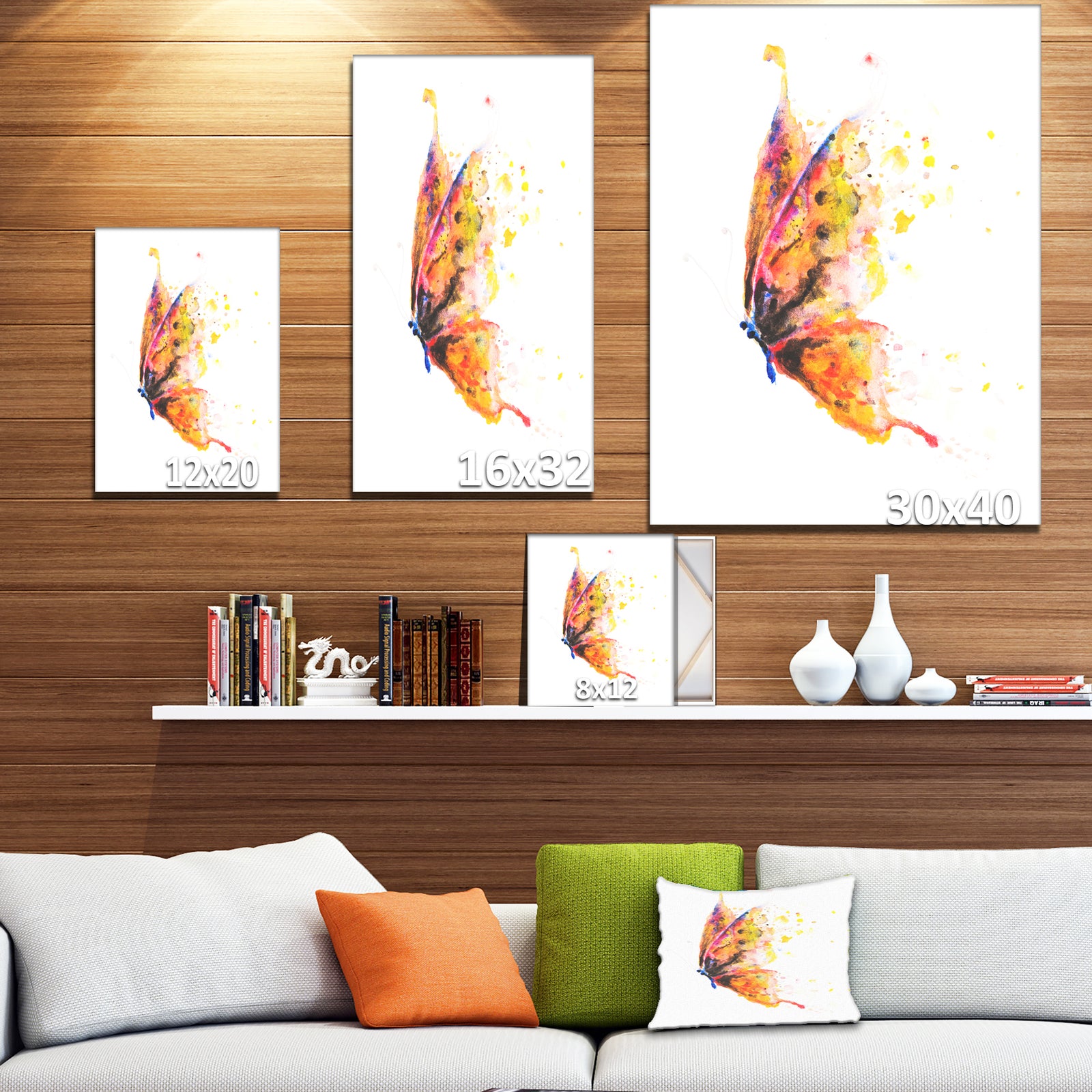 Bright Orange Butterfly - Floral Painting Print on Wrapped Canvas