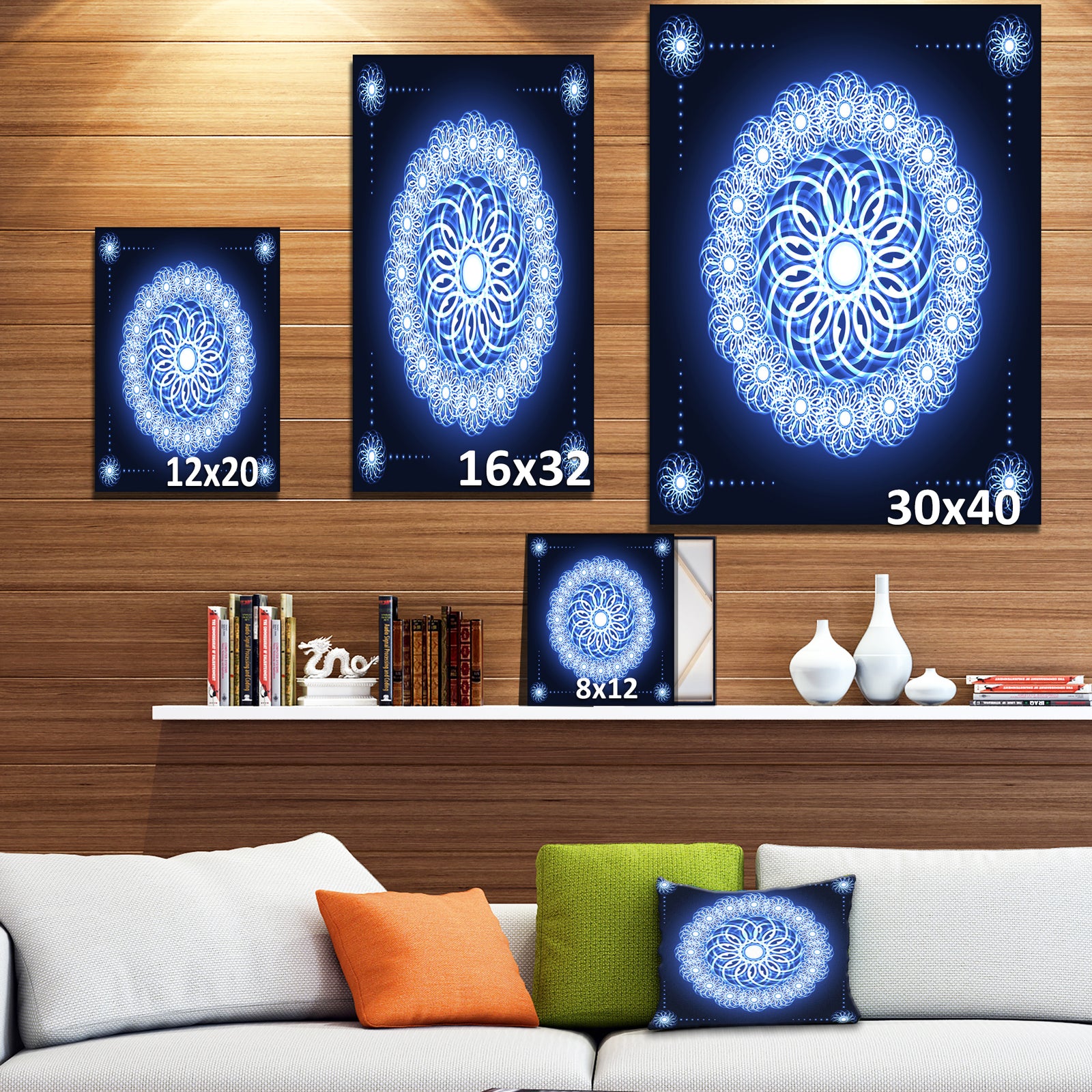 Abstract fractal flower in Blue Background - Art on wrapped Canvas
