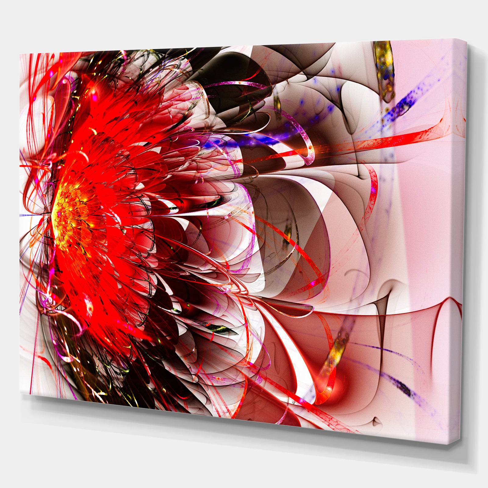 Red 3D Exotic Flower in Tail Commet - Floral Contemporary Art on wrapped Canvas