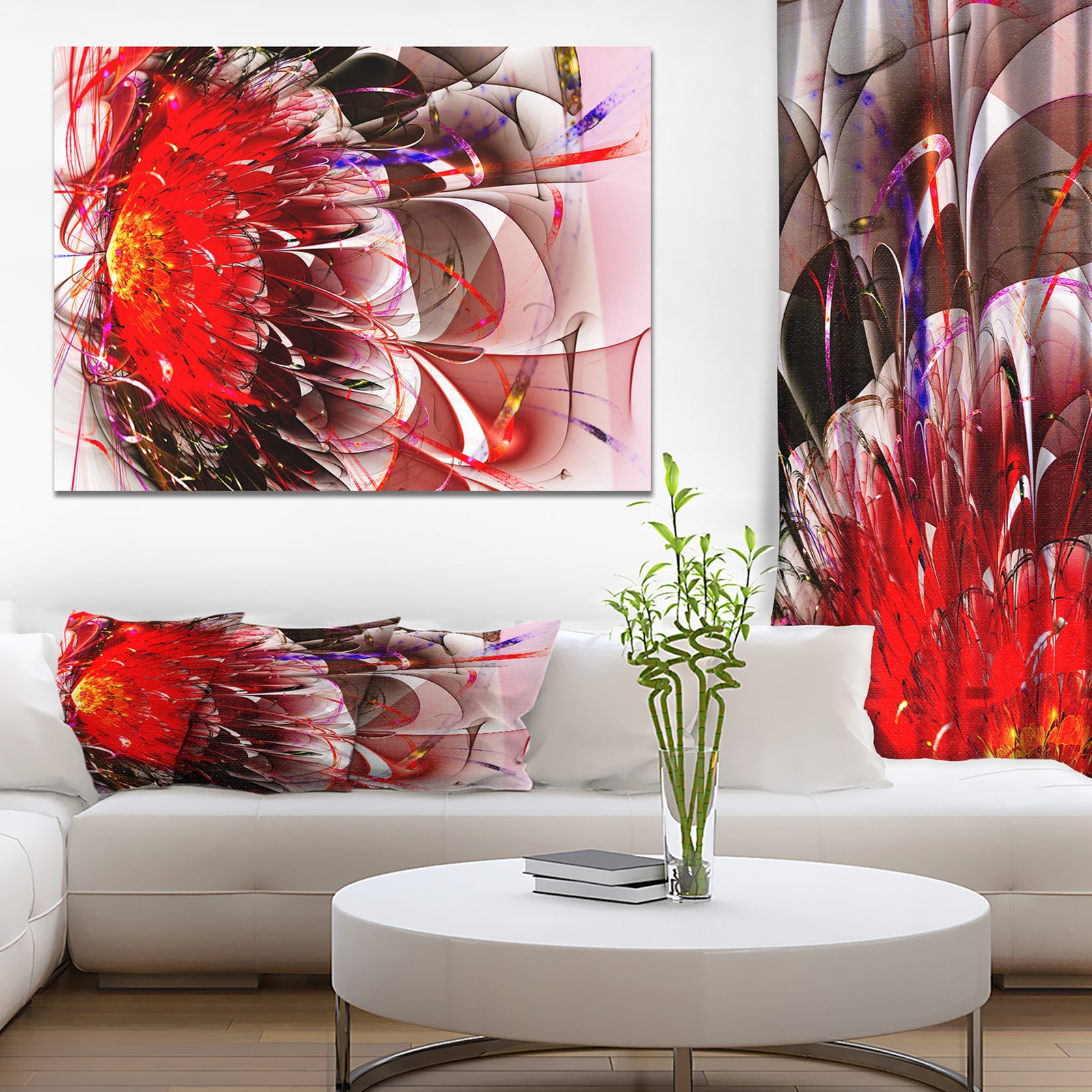 Red 3D Exotic Flower in Tail Commet - Floral Contemporary Art on wrapped Canvas
