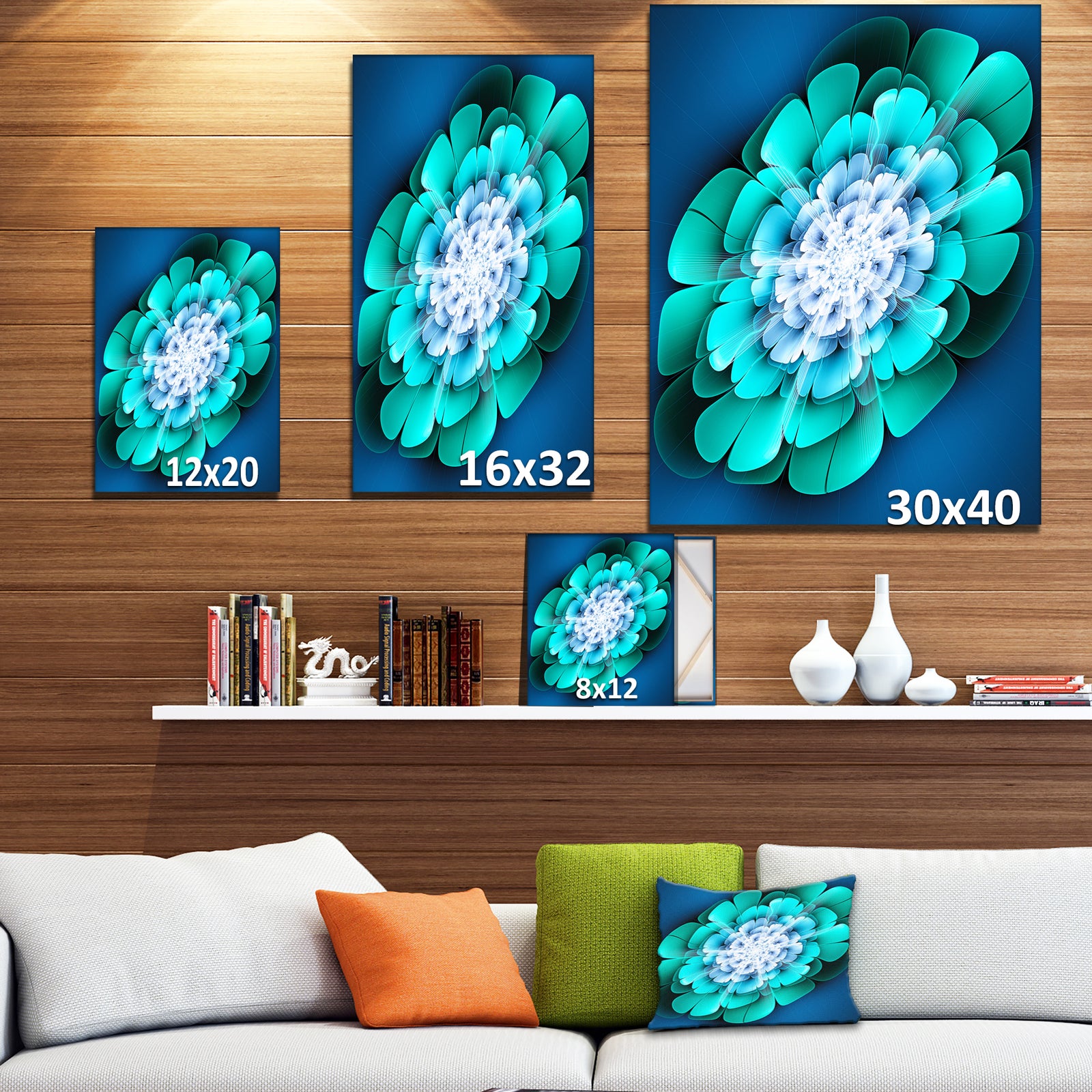 Green and Blue 3D Illustration - Floral Contemporary Art on wrapped Canvas
