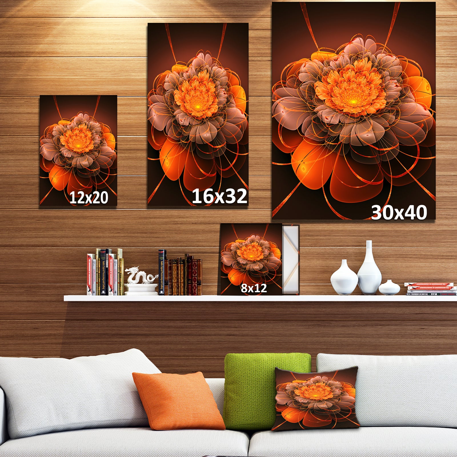 Red Lotus Space Exotic Flower - Floral Contemporary Art on wrapped Canvas