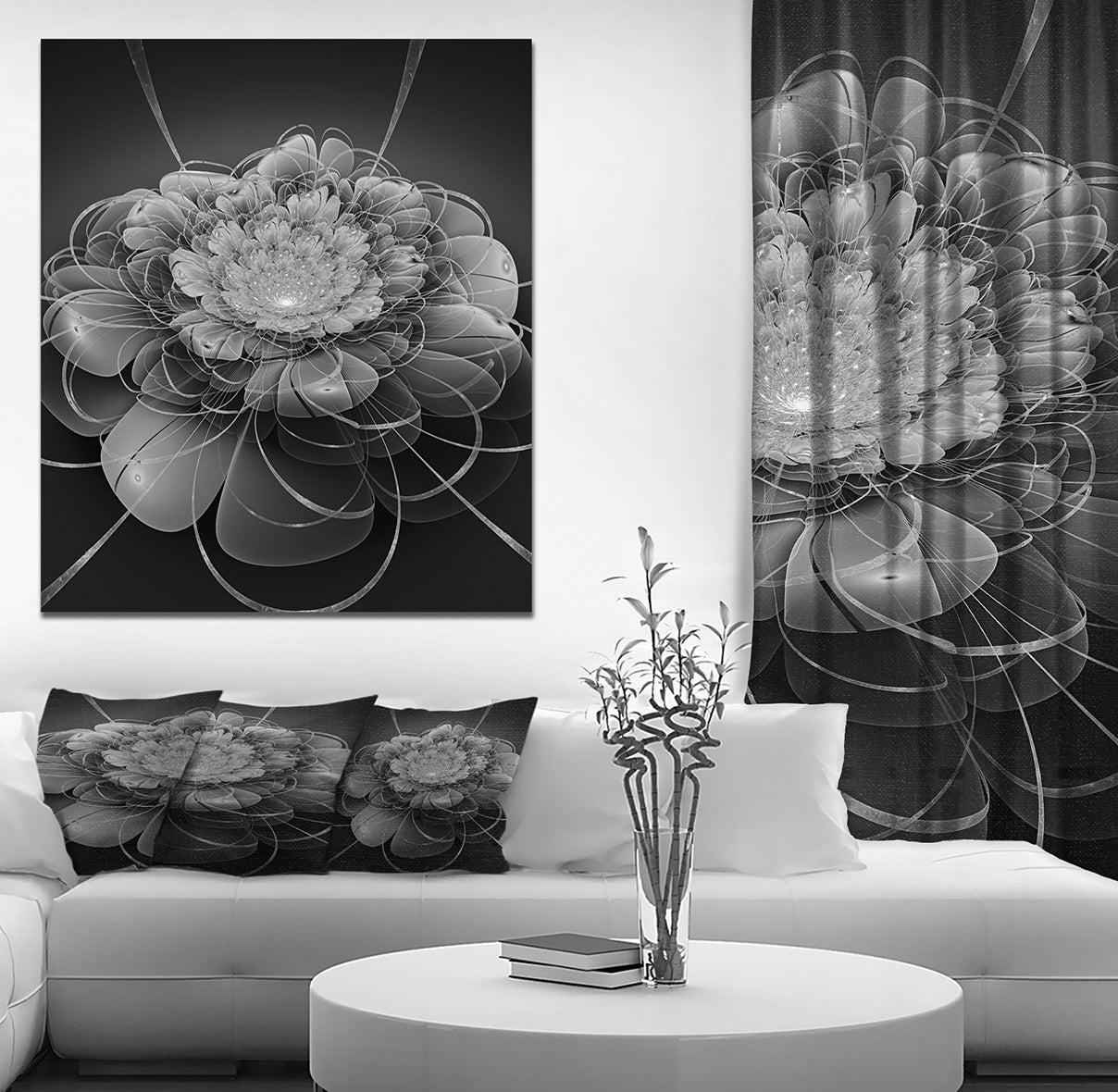 Gray Lotus Space Flower - Floral Contemporary Art on wrapped Canvas