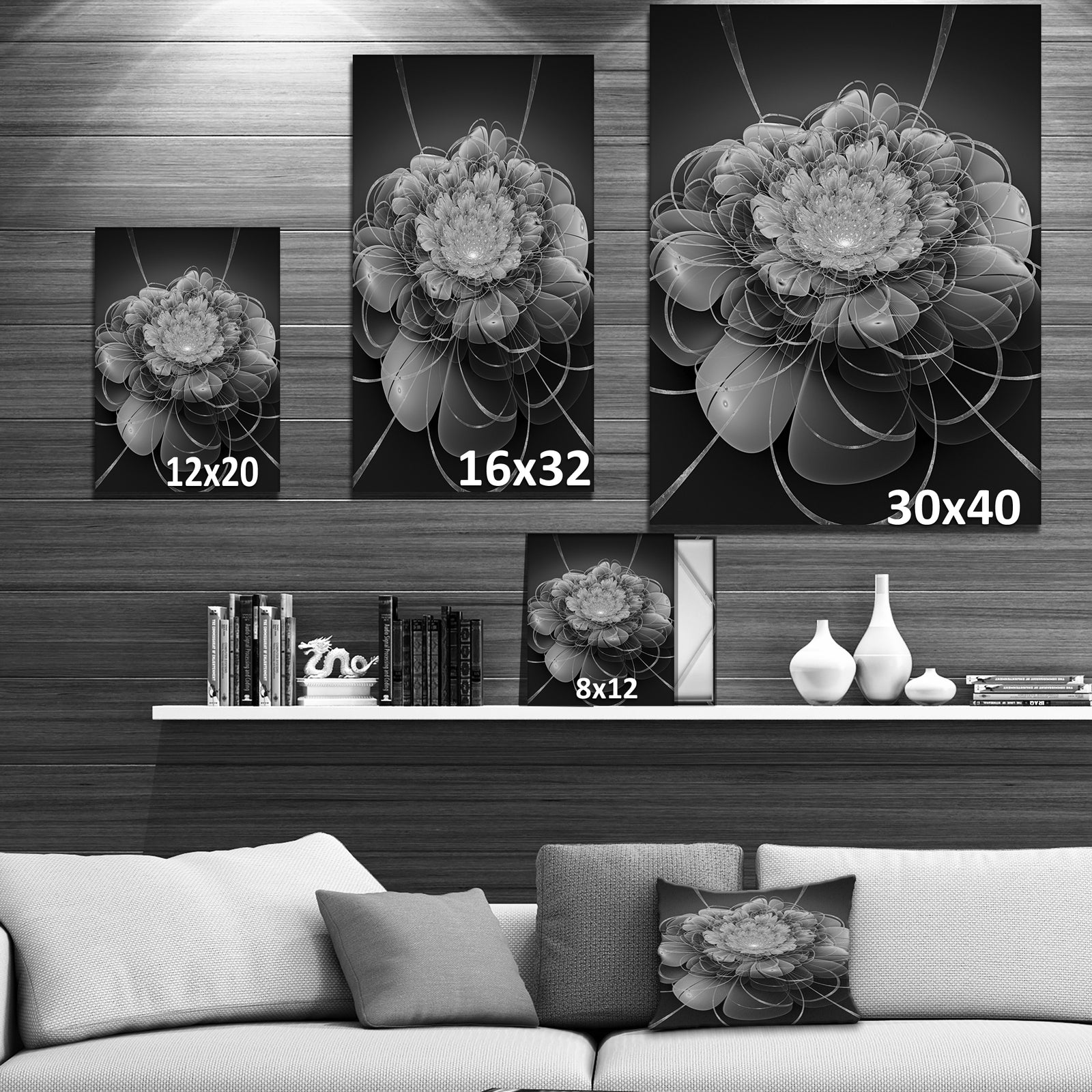 Gray Lotus Space Flower - Floral Contemporary Art on wrapped Canvas